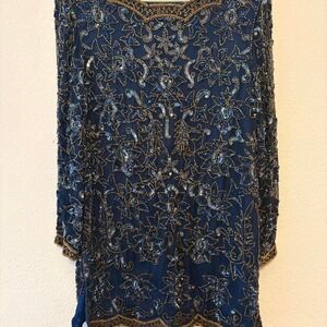 80s vintage Nina Couture fully beaded silk dress size M